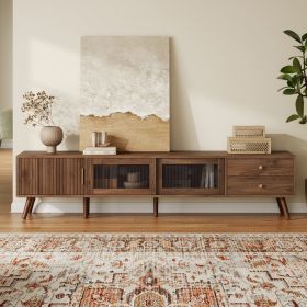 76 Modern Minimal Glass-Doors TV Stand For TVs Up To 85 Inches, Wood-Grain Entertainment Center With Storage Cabinets, TV Media Console Table For (Option: Natural)